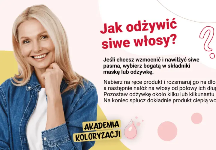 Uśmiechnięta blondynka z siwymi włosami. Porady, jak dbać o siwe włosy, by były zdrowe i lśniące.