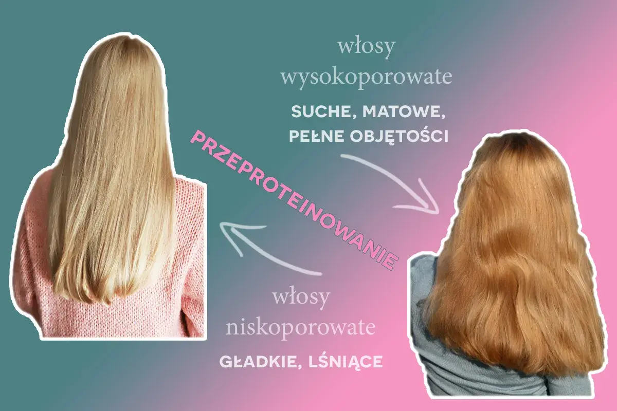 Przed i po zabiegu przeproteinowania włosów. Z suchych, matowych, wysokoporowatych na gładkie i lśniące.
